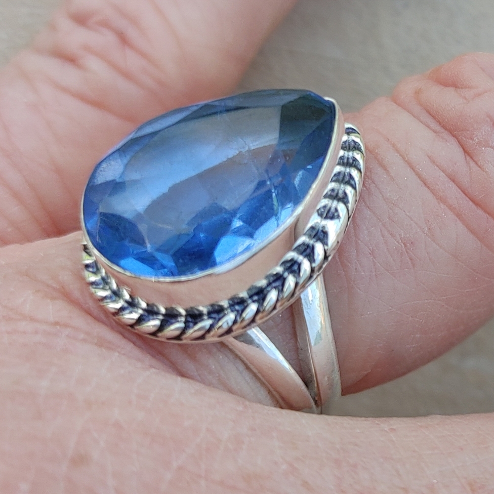 Iolite Faceted Gemstone Ring in 925 Solid Sterling Silver (size 7)
